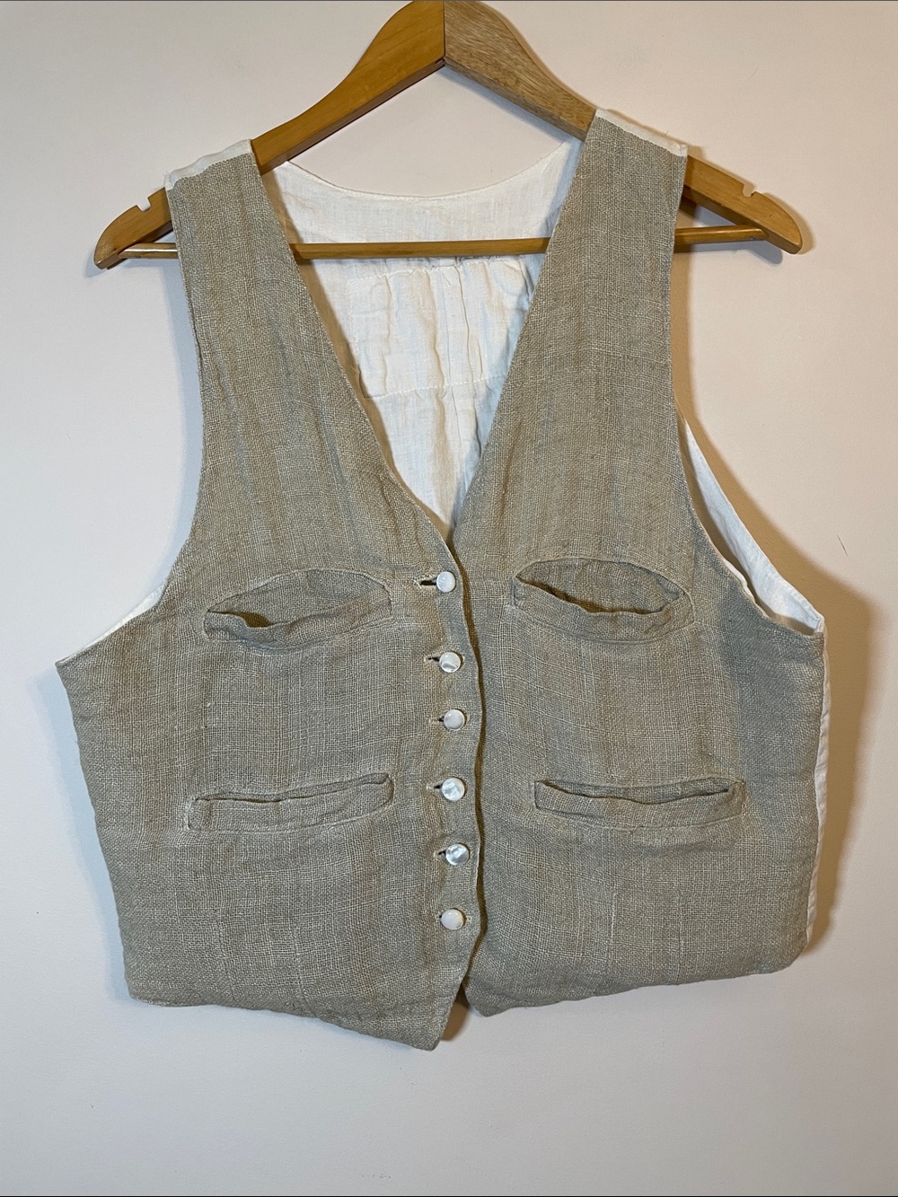Magnolia Pearl Vintage Linen Vest Women’s One Size Bird LOVE Label 4 Pocket